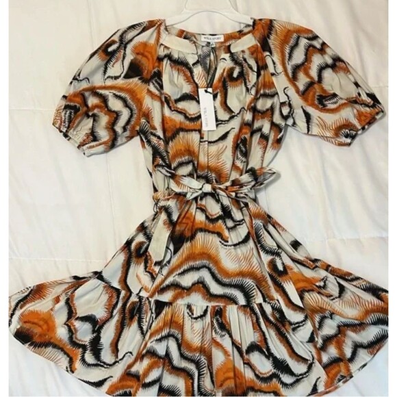 NWT Willa Story Orange Black Dress Sz XS Puff Sleeve Cotton Full Skirt Whimsical - Picture 4 of 9